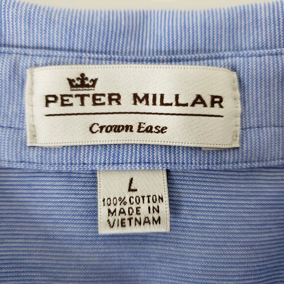 PETER MILLAR Crown Ease Briarwood Stripe Nanoluxe Polo Shirt Men L Cotton Blue - Picture 11 of 13